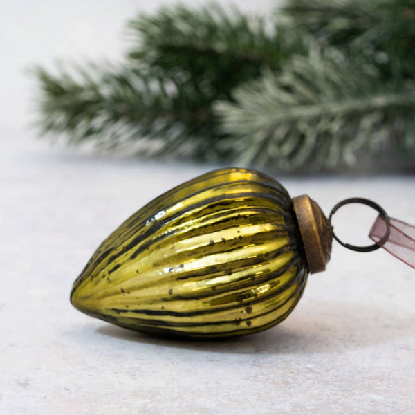 Set of 3 Medium Olive Glass Pinecone