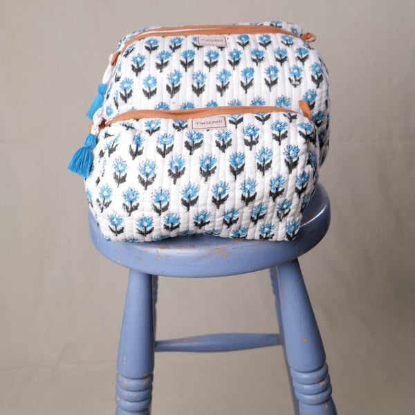 Blue Floral Quilted Wash Bag