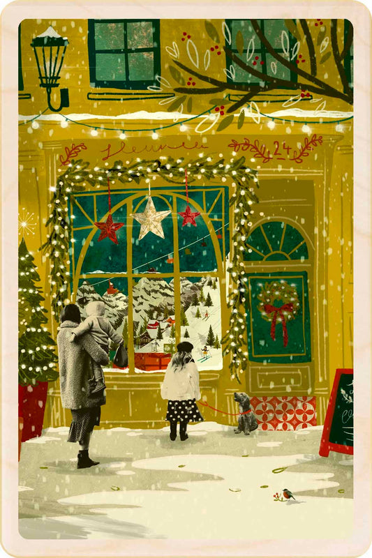 Christmas Window Wooden Postcard