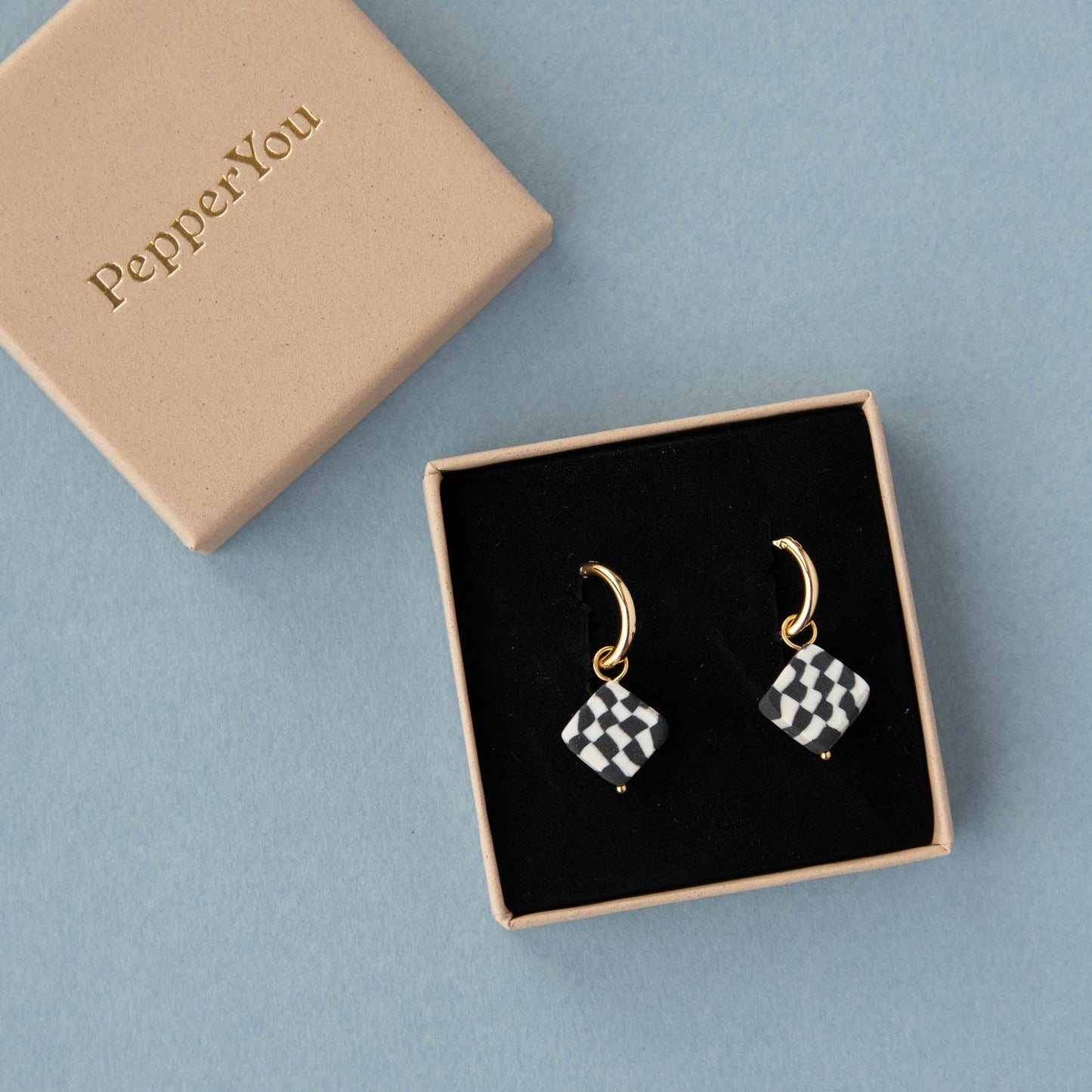Checker Charm Hoop Earrings