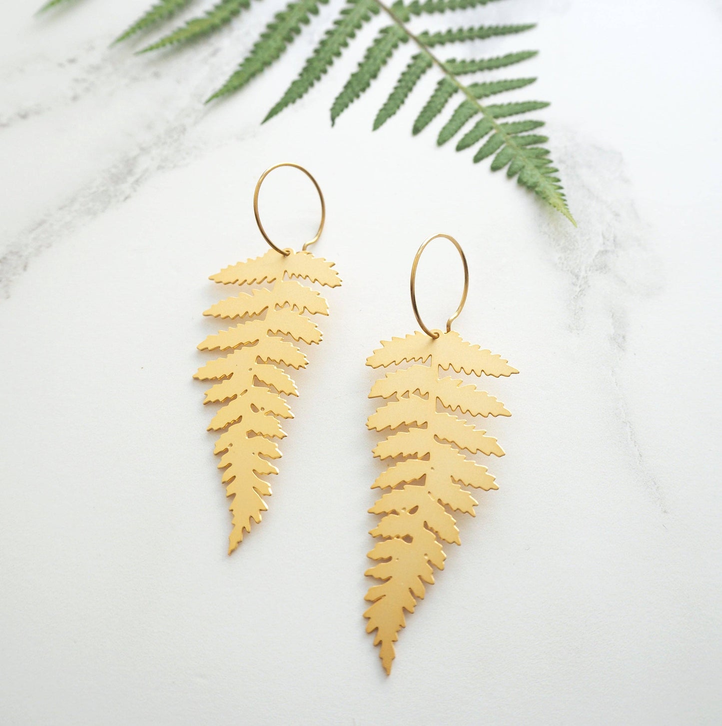 Gold Fern Hoop Earrings