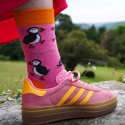 Pink Bamboo Socks in Puffin Print