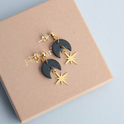 Midnight Black Watchful Star Droplet Earrings