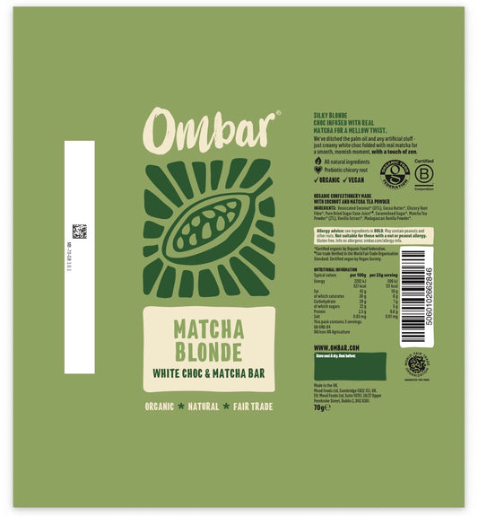 Ombar Matcha Blonde Caramelised White Choco Bar 70g