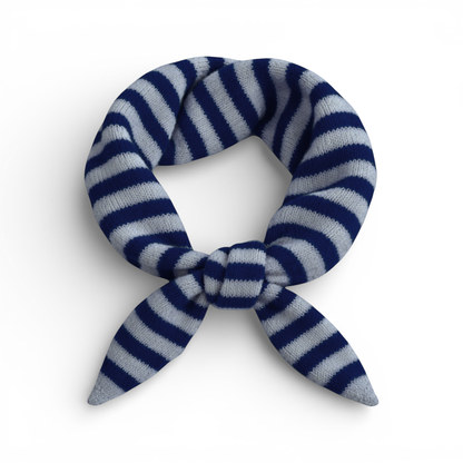 Striped Wool Blend Triangle Neck Scarf - Navy