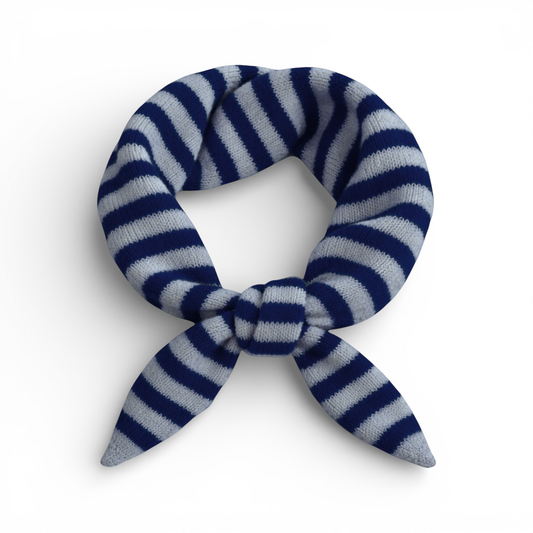 Striped Wool Blend Triangle Neck Scarf - Navy
