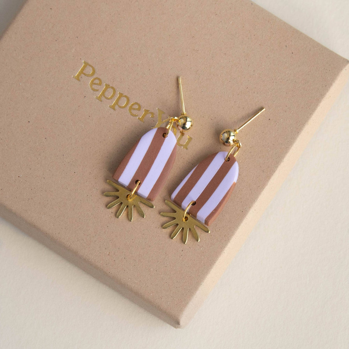 Sunny Stripe Drop Earrings - Chocolate Lilac