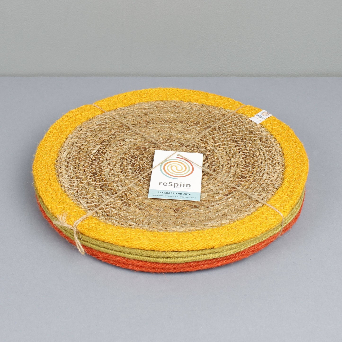 ReSpiin Set of 6 Seagrass & Jute Tablemats - Brights | Sustainable