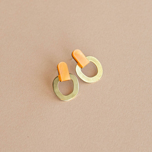 Tangerine Around Brass Stud Earrings