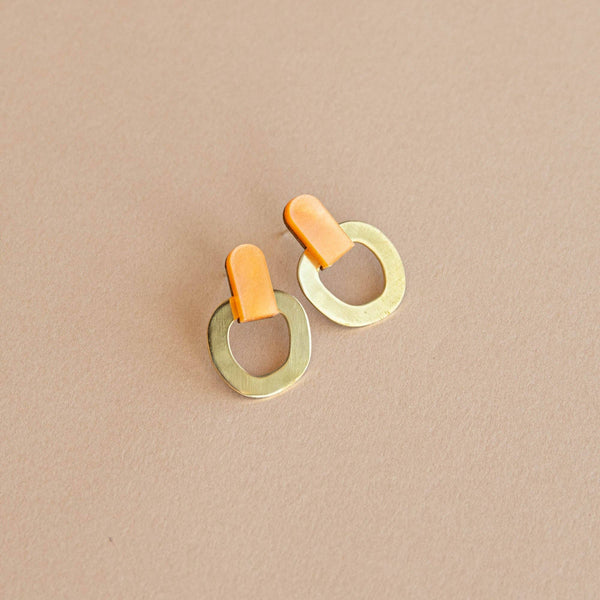 Tangerine Around Brass Stud Earrings