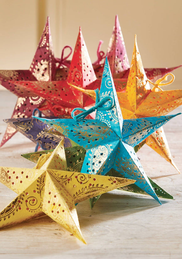 Indian Hand Crafted Mini Paper Star Decorations - Set of 8