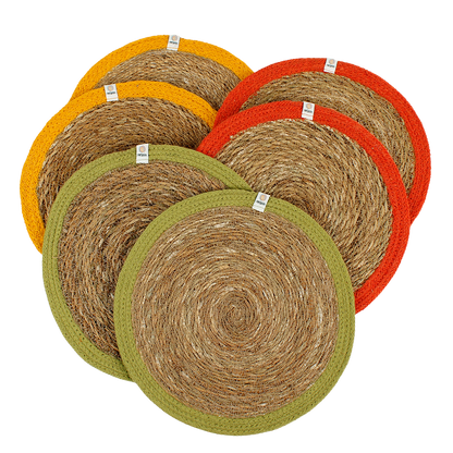 ReSpiin Set of 6 Seagrass & Jute Tablemats - Brights | Sustainable