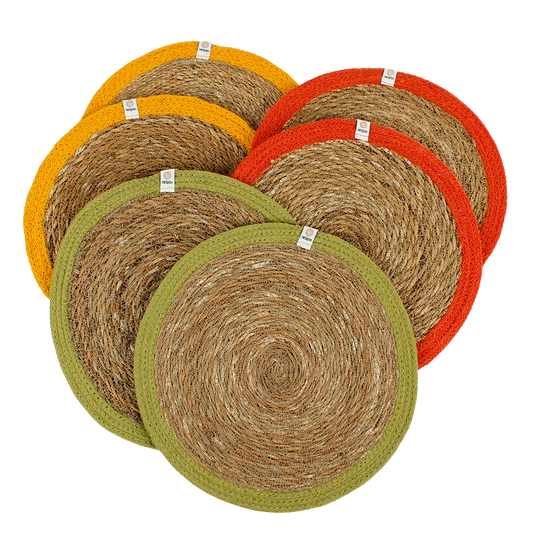ReSpiin Set of 6 Seagrass & Jute Tablemats - Brights | Sustainable