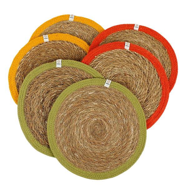 ReSpiin Set of 6 Seagrass & Jute Tablemats - Brights | Sustainable