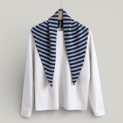 Striped Wool Blend Triangle Neck Scarf - Navy