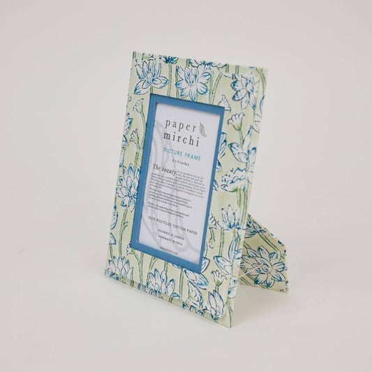 Block Printed Picture Frame - Lotus Indigo
