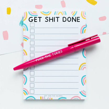 Fuck The Tories Recycled Eco Ballpoint Pen Pink