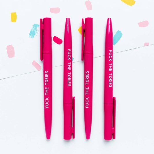 Fuck The Tories Recycled Eco Ballpoint Pen Pink
