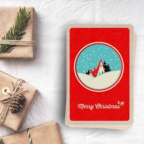 Merry Christmas Cottage Wooden Postcard |Stocking Filler