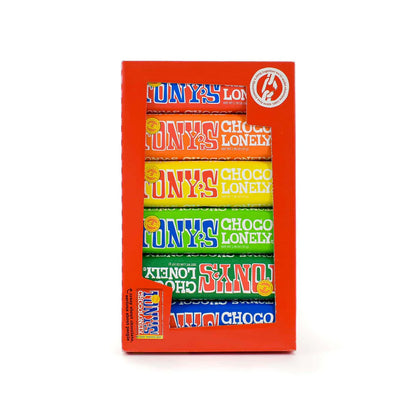 Tony's Chocolonely Chocolate Rainbow Tasting Pack (6x47/50g) 6 miniature bars of their best-loved milk and dark chocolates, all presented in vibrant wrappers. 