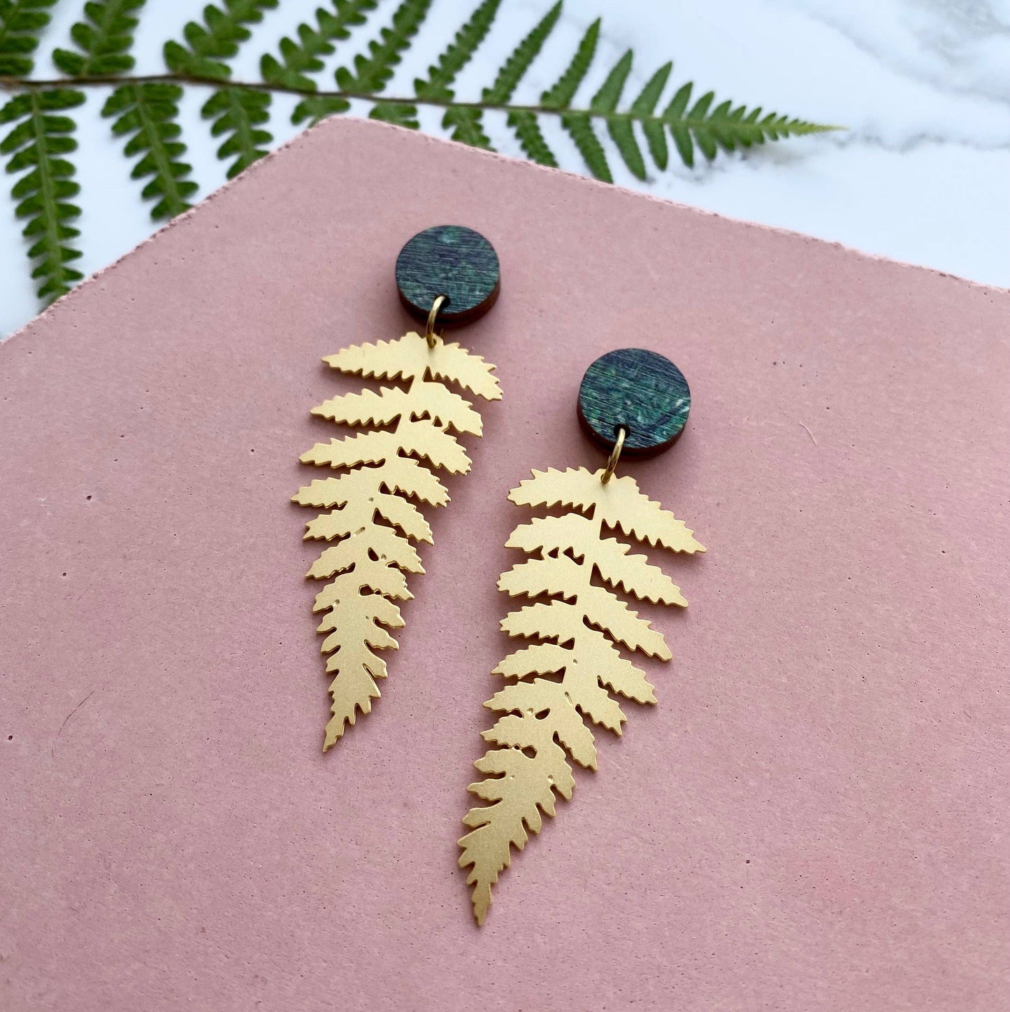 Gold Fern Statement Drop Earrings