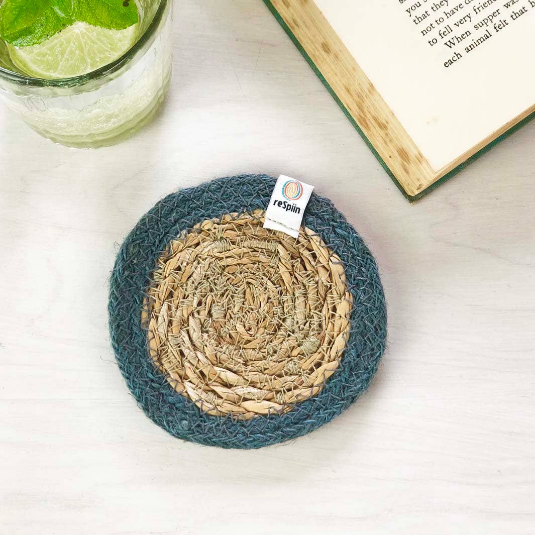 ReSpiin Set of 6 Seagrass & Jute Coasters - Naturals