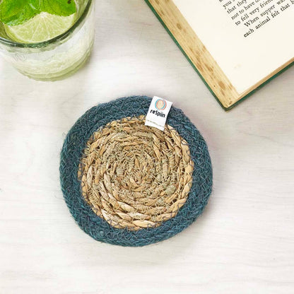 ReSpiin Set of 6 Seagrass & Jute Coasters - Naturals