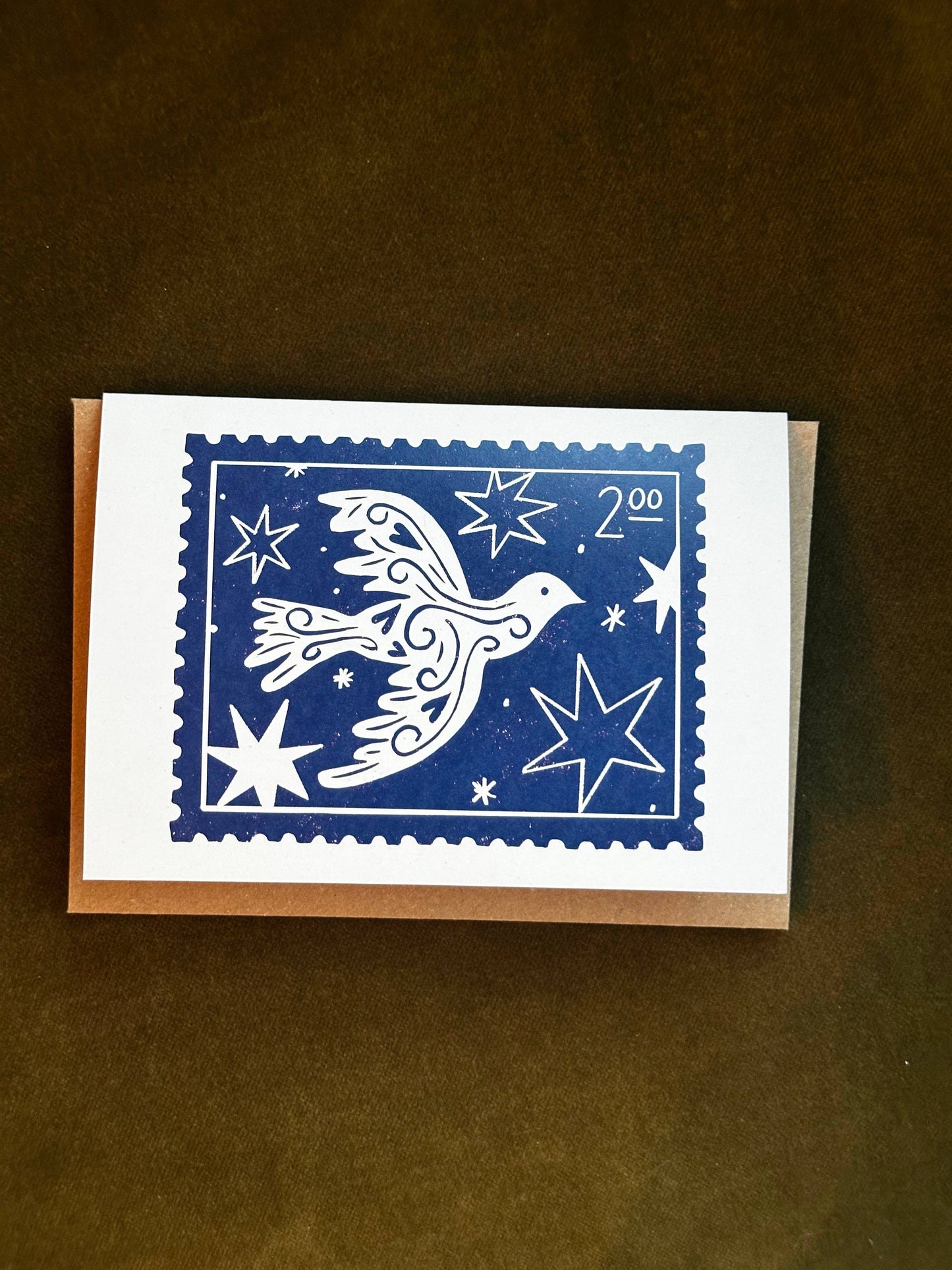 Dove Stamp Lino Christmas Card