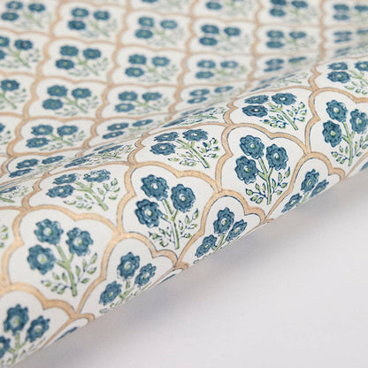 Artisanal Hand Printed Indigo Trellis Wrapping Paper Sheet