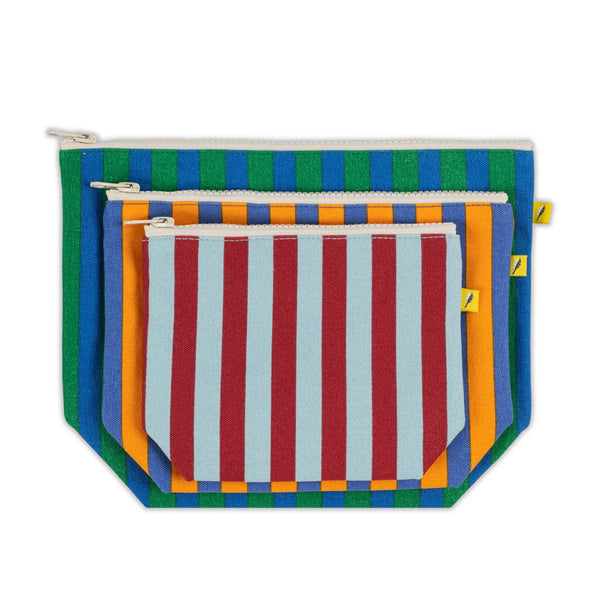 Fluf Organic Cotton Zip Set of 3 Pouches Awning Stripe