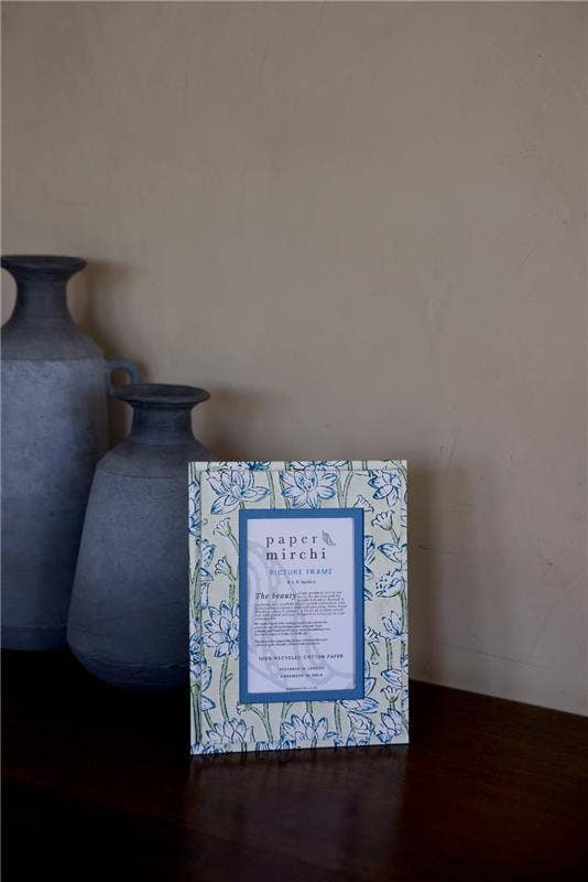 Block Printed Picture Frame - Lotus Indigo