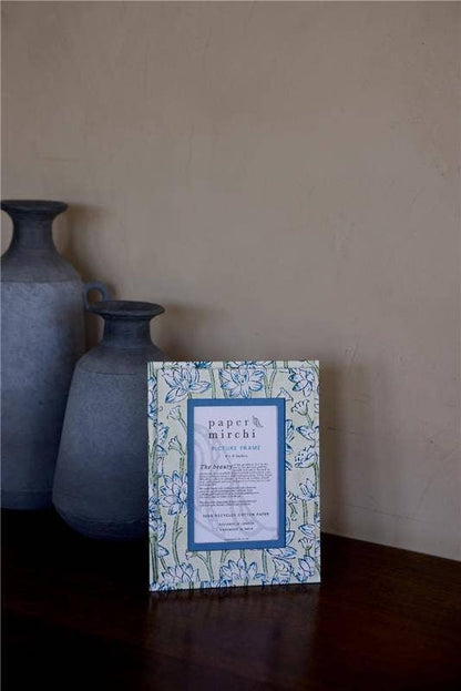 Block Printed Picture Frame - Lotus Indigo