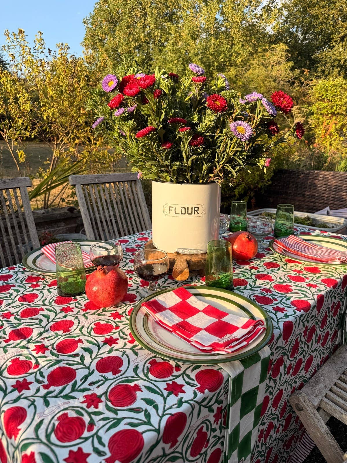 Pomegranate Indian Blockprint Tablecloth