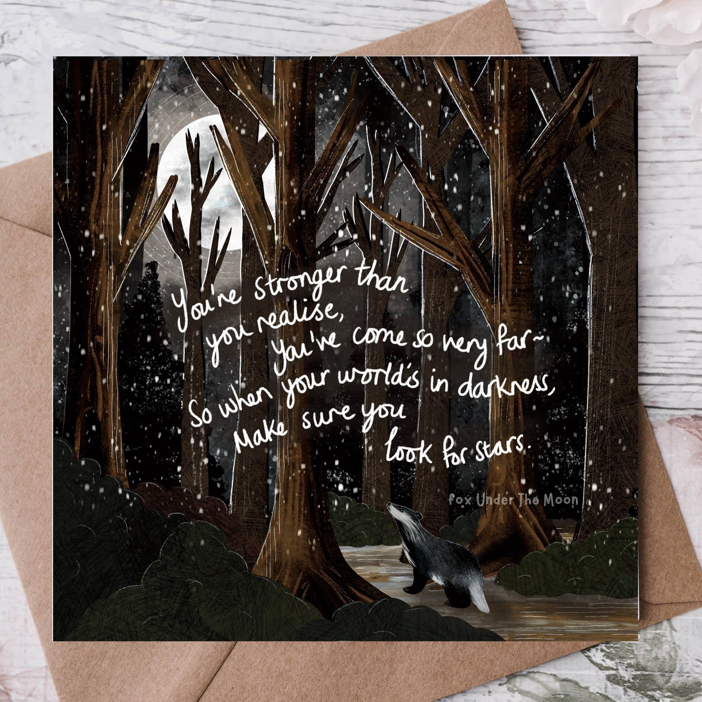 'Look For Stars' Greeting Card - Fox Under The Moon