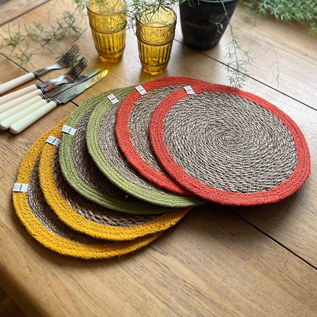 ReSpiin Set of 6 Seagrass & Jute Tablemats - Brights | Sustainable