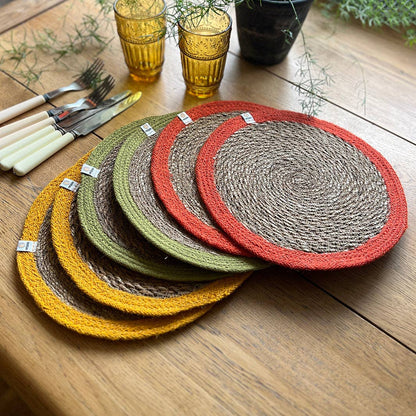 ReSpiin Set of 6 Seagrass & Jute Tablemats - Brights | Sustainable