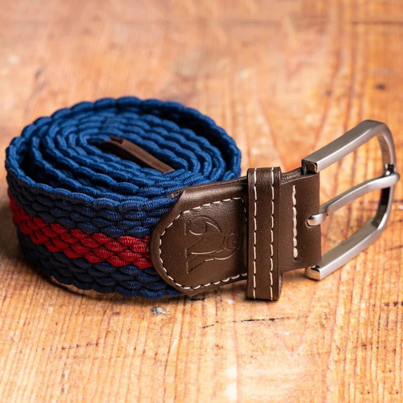 Recycled Woven Belt - Navy Red Stripe