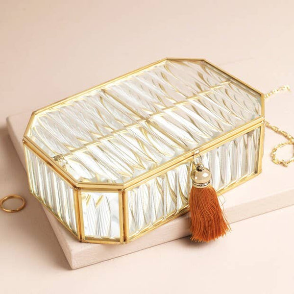 Vintage Ribbed Glass Jewellery Box