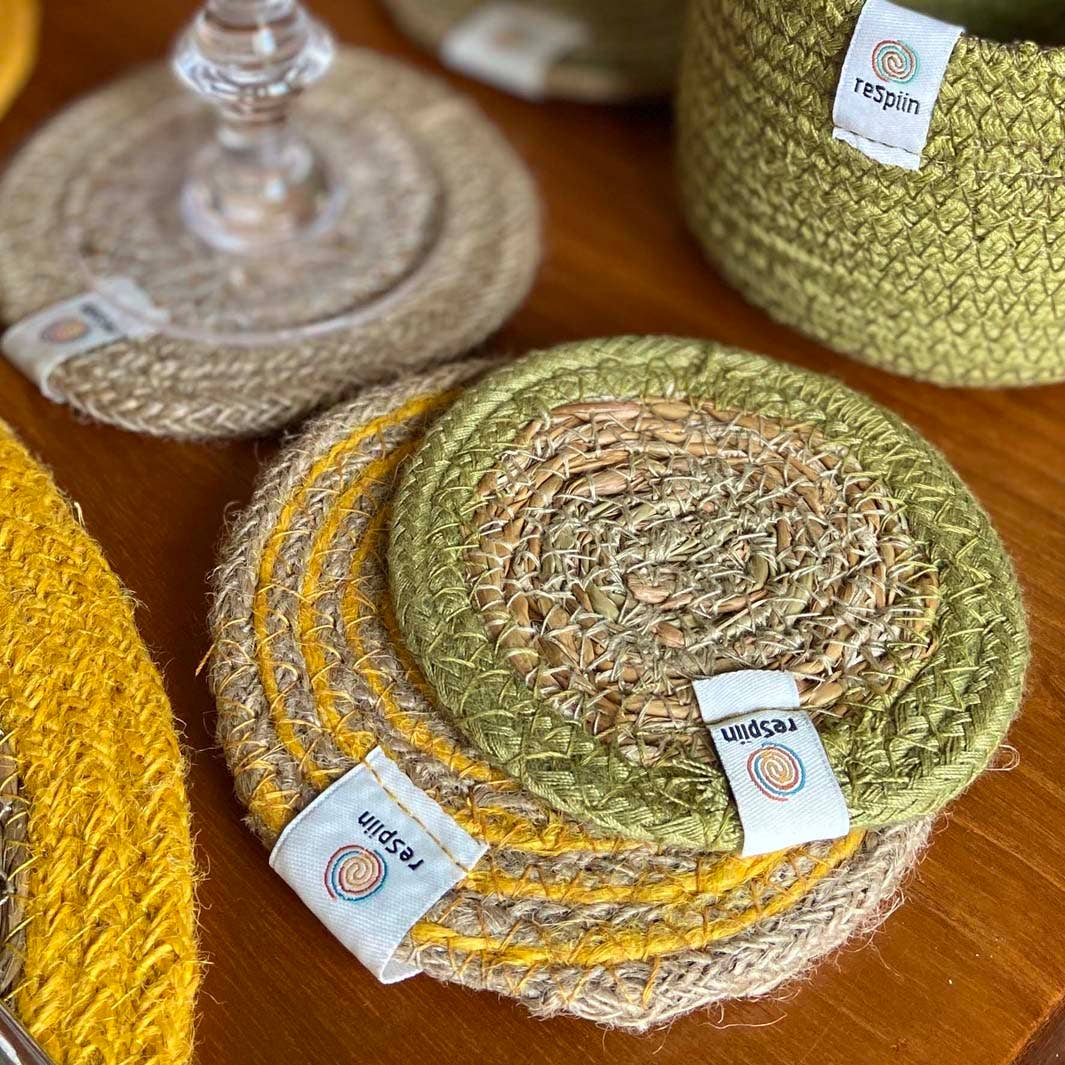 Respiin Set of 6 Seagrass & Jute Coasters - Brights
