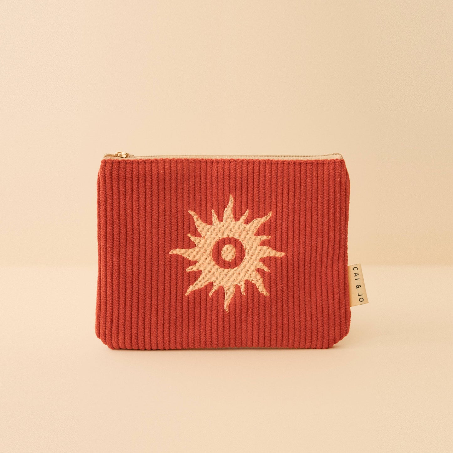 Sun Motif Corduroy Zip Pouch