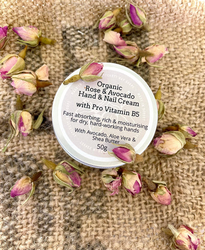 Organic Rose & Avocado Hand & Nail Cream - with Pro Vitamin B5