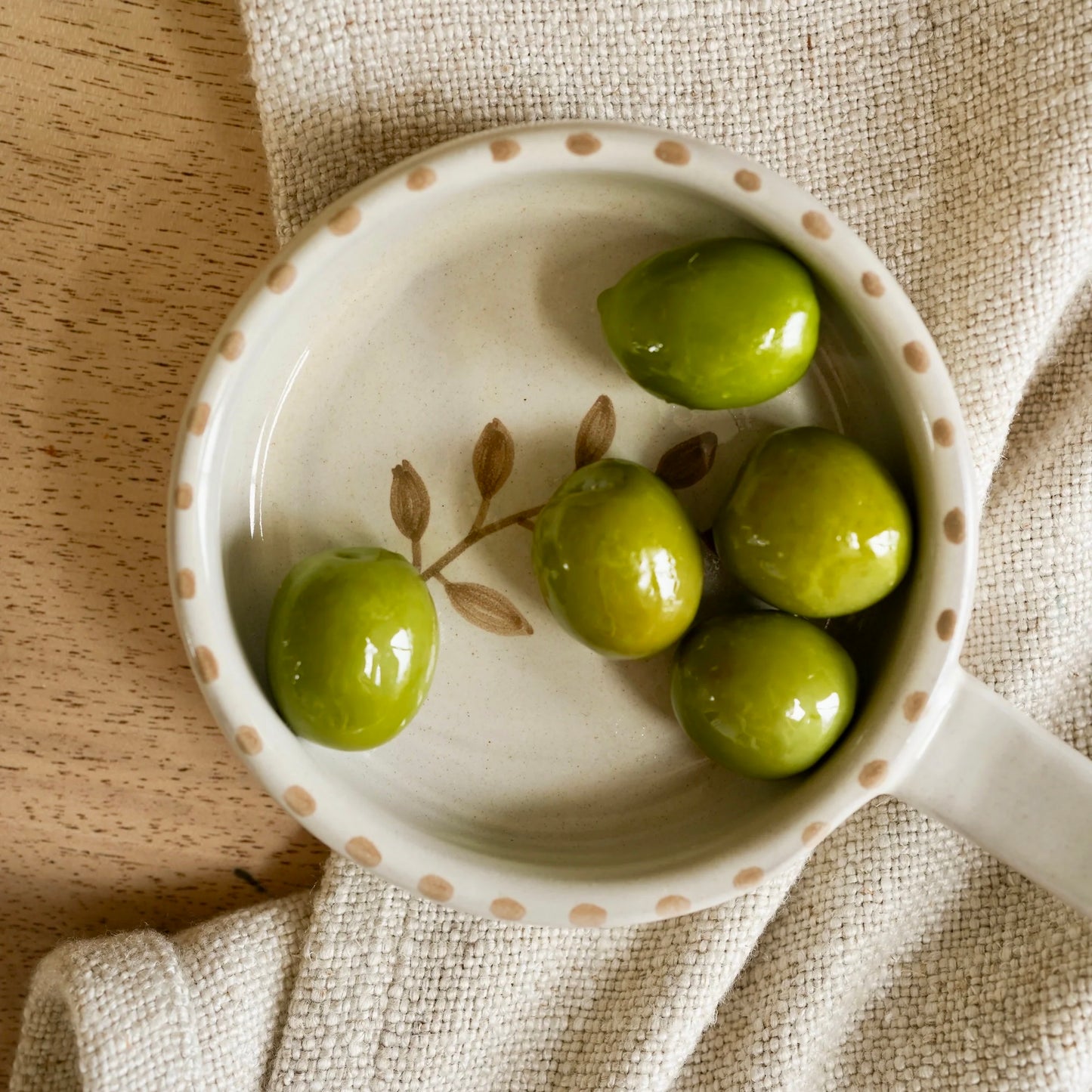 Hand Painted Botanic Stoneware Olive Dish - Taupe