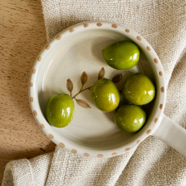 Hand Painted Botanic Stoneware Olive Dish - Taupe