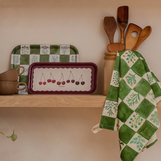 Roomytown Birchwood Oblong Serving Tray - Cherries