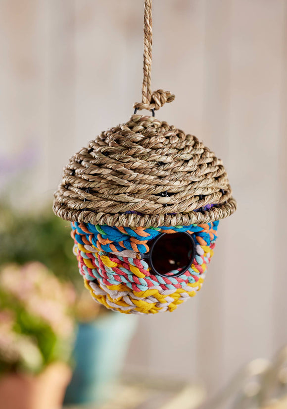 Acorn Shaped Grass & Recycled Sari Birdhouse