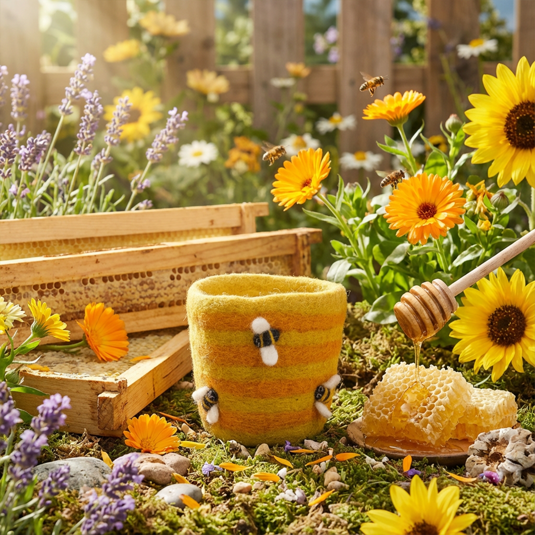 Handmade Felt Honey Bee Plant Pot