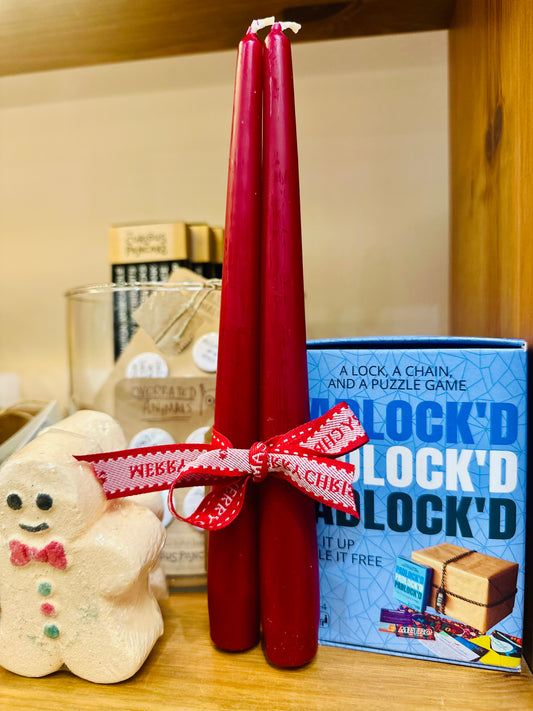 Pair of Burgundy Taper Dinner Candles