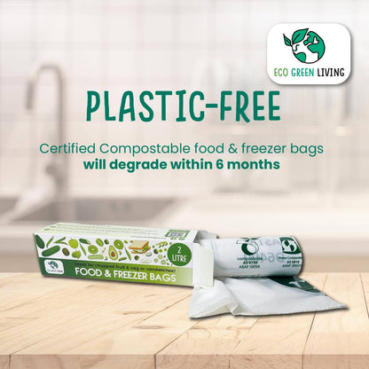 Eco Green Living Compostable Plastic Free Food & Freezer Bags 4L - 25 Bags