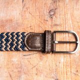 Recycled Woven Belt - Beige Blue Zig Zag