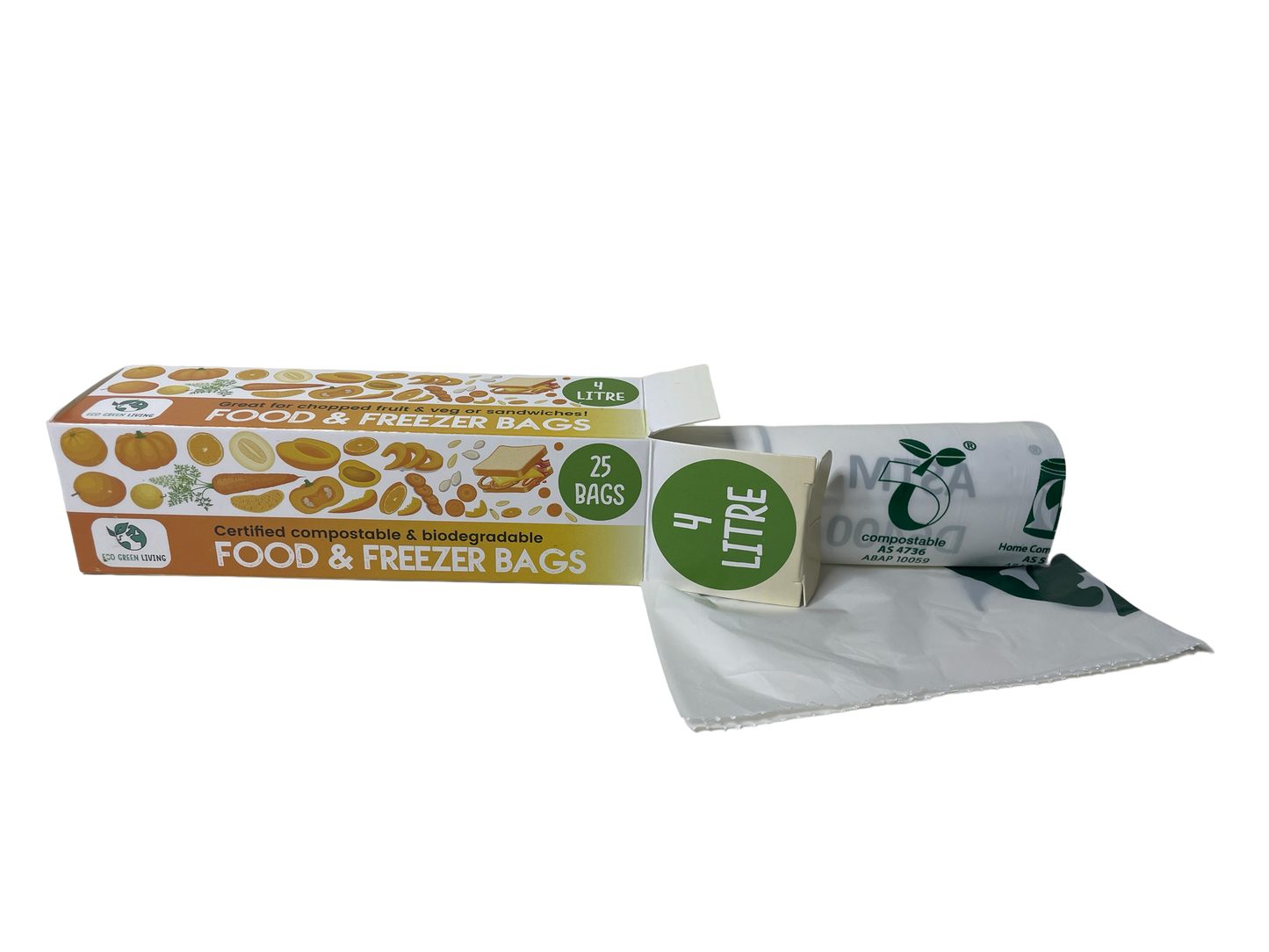 Eco Green Living Compostable Plastic Free Food & Freezer Bags 4L - 25 Bags